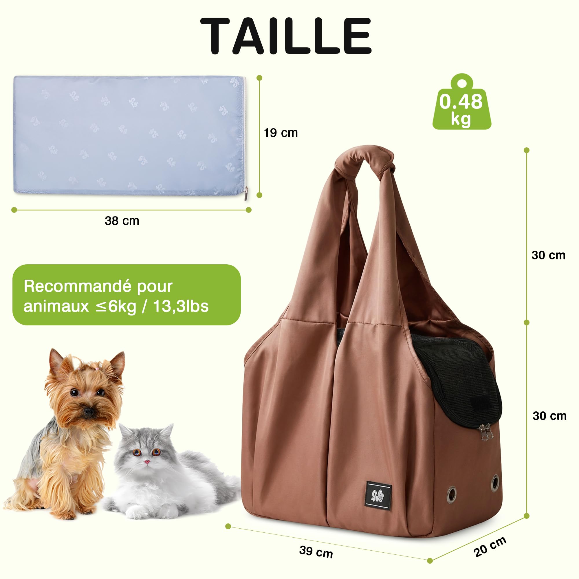 ALLSOPETS Sac Transport Chien, Sac de Transport pour Petit Chien et Chat, Sac à Main Respirant et Confortable avec Crochet de Laisse, Idéal pour Voyage et Camping (Brun Caramel)