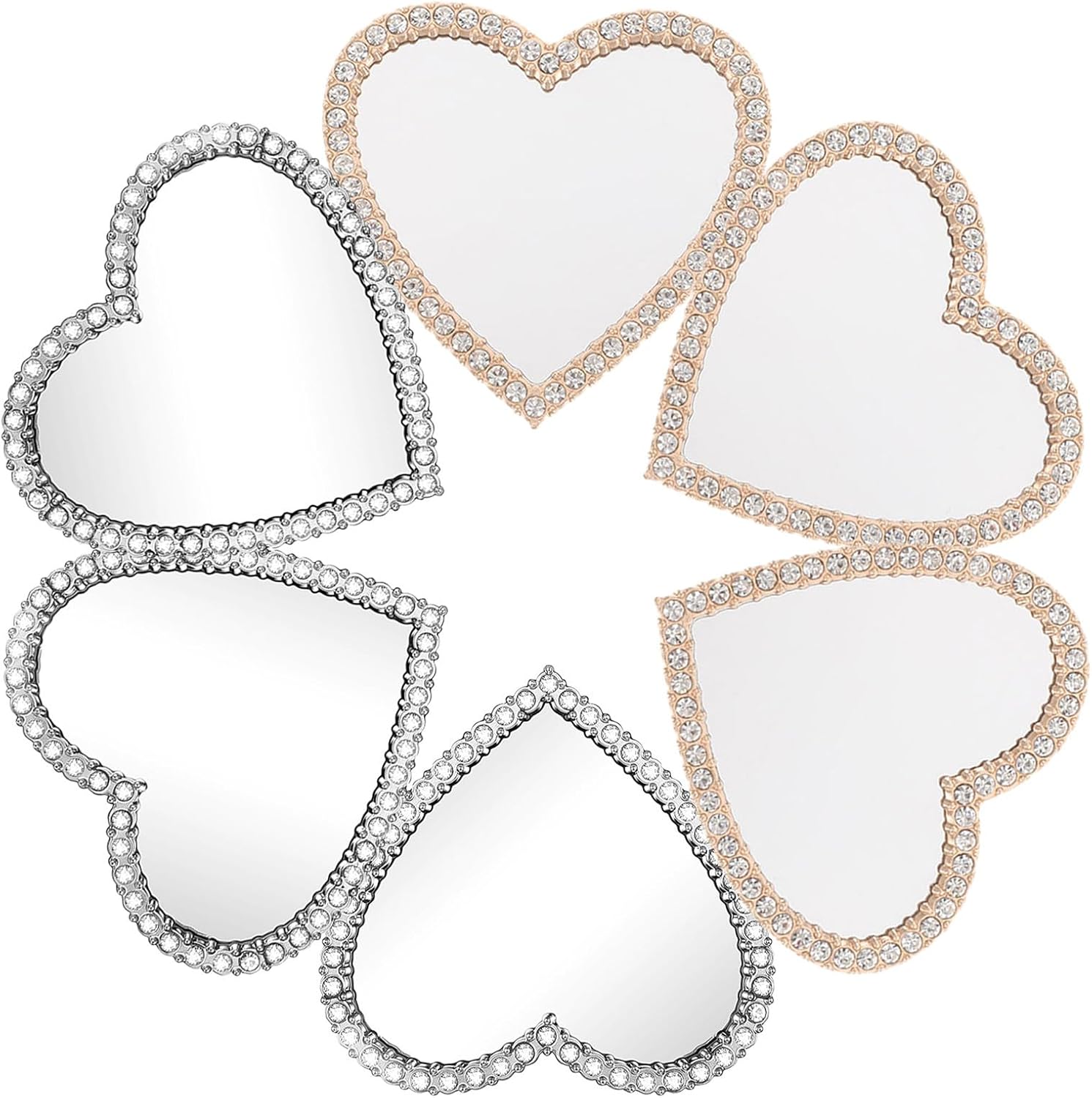 6pcs Heart Shape Mirror for Phone Case 2.2 Inch Metal Glass Decor