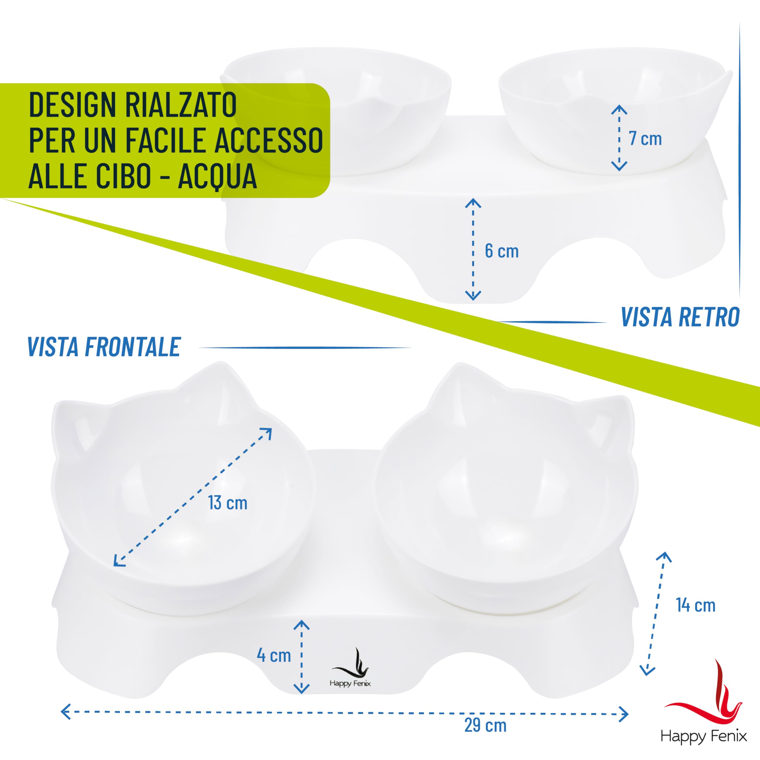 Ciotole Per Gatti in Plastica 2 Pezzi - Eleganti, Resistenti, Antiscivolo e Facili da Pulire - Colore Bianco