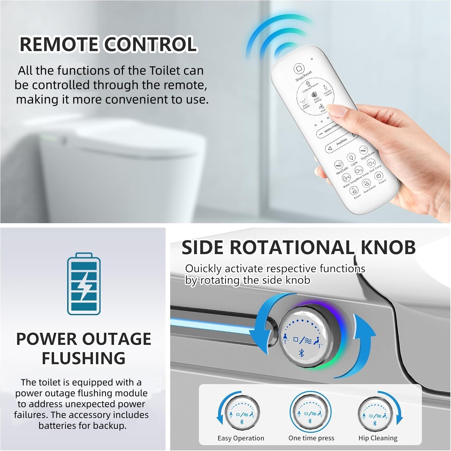 TDH Smart Toilet,One Piece Bidet Toilet for Bathroom,Toilet with Fahrenheit LED Display,Aromatherapy Tablet,Foot Sensor Operation  Auto Flush,Warm Water  Dry Function,Round Bidet Toilet Seat