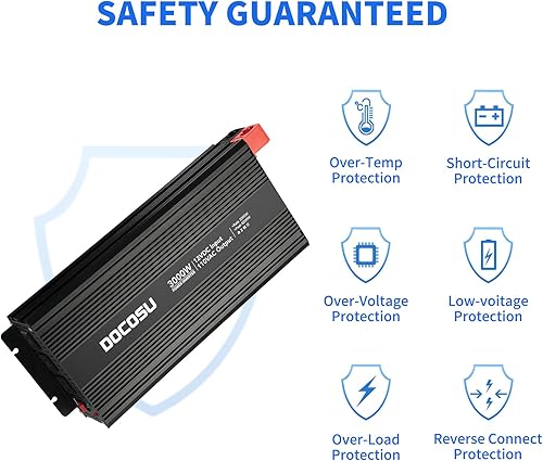 Miniatura 6 de Inversor de corriente de 3000 W, 12 V CC a 110 V CA, inversor de onda sinusoidal modificada con 3 salidas de CA, convertidor de automóvil para