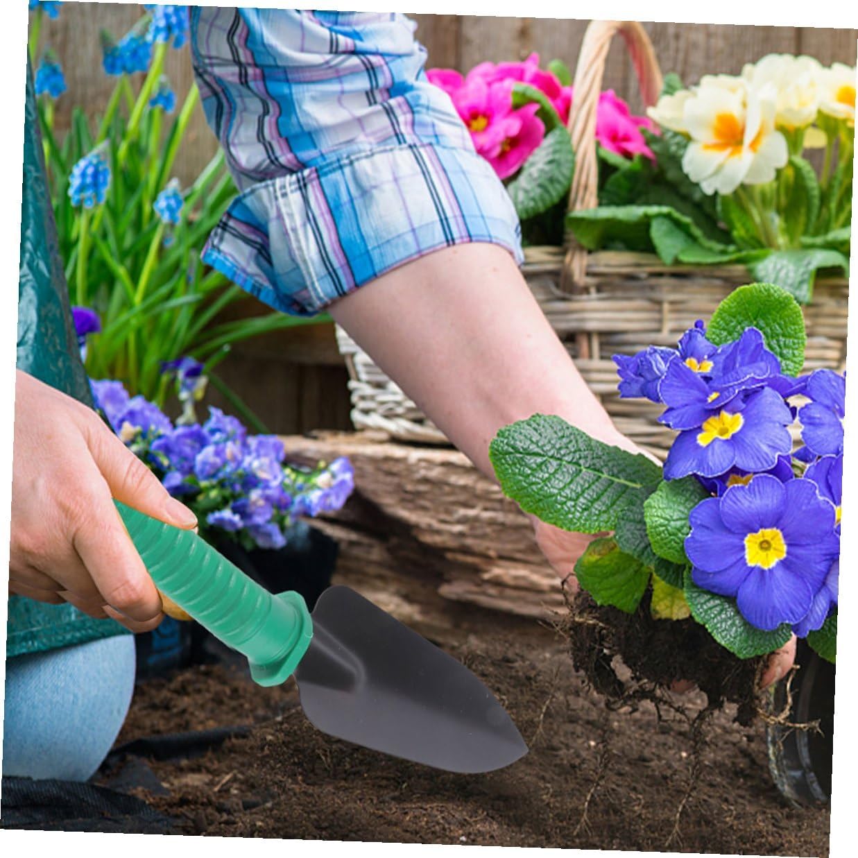 Garden Tool Set with Shovels and Rakes, 5pcs Outdoor Planting Hand Tools Kit with Portable Carrying Case for Gardening and Lawn Care