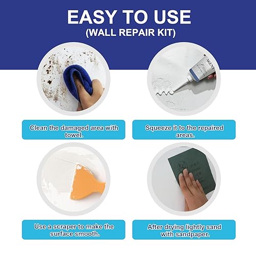 Miniatura 4 de HuaMei - Kit de reparación de paneles de yeso, kit de reparación de pared con raspador, agente reparador de pared, cepillo de rodillo pequeño,