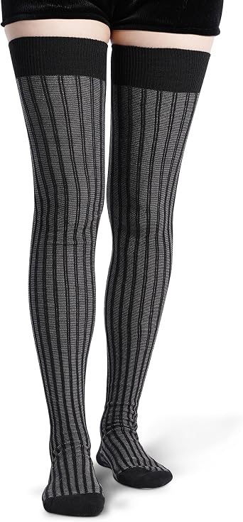Moon Wood Women Thigh High Socks Vertical Stripes Cotton Extra Long Over the Knee Socks Thick leg warmers Boot Socks