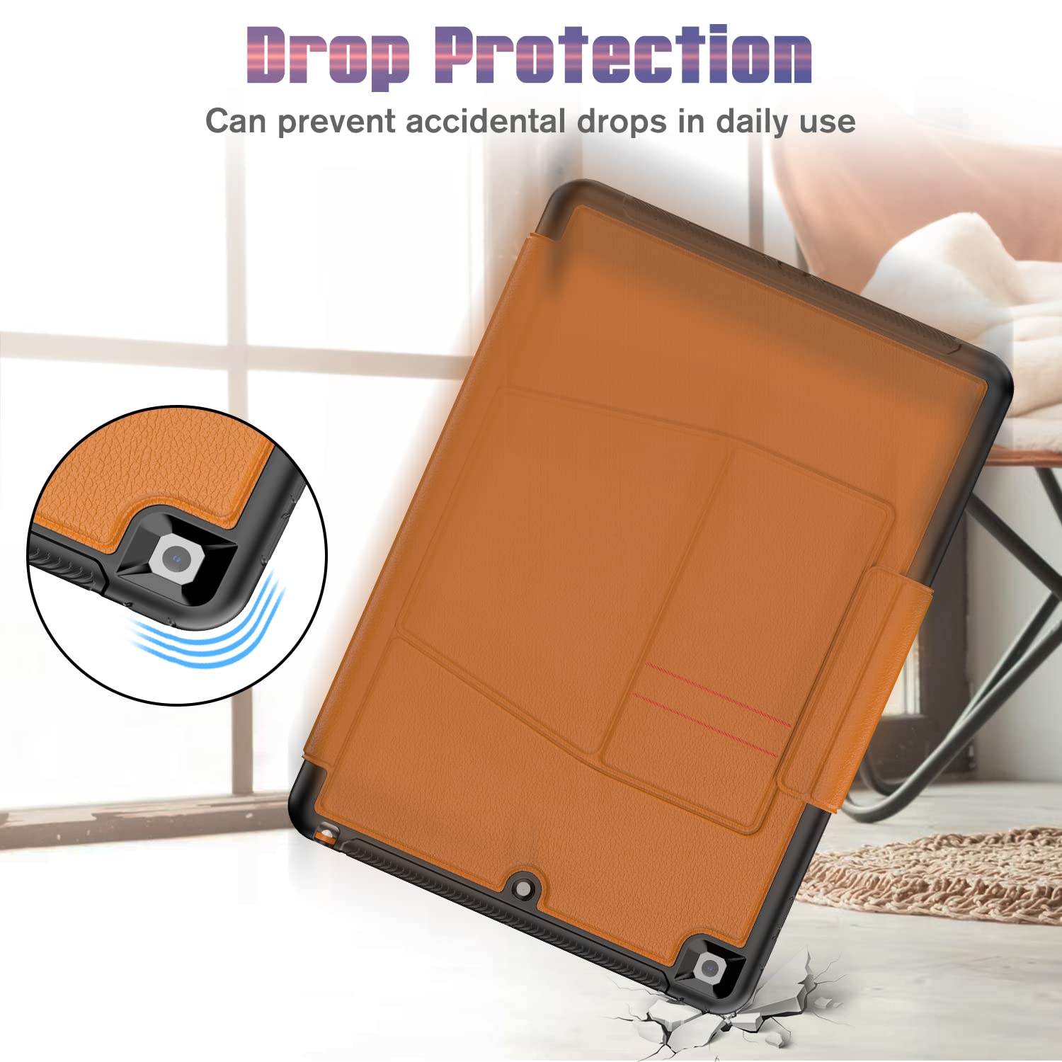 DAORANGE Custodia per iPad 9a/ 8a/ 7a Generazione 10.2 Pollici, Cover in PU-Pelle a Protezione Completa con 7 Angoli Regolabili Magnetico, Tasca per Pencil, Funzione Auto Svegliati/Sonno(Marrone)