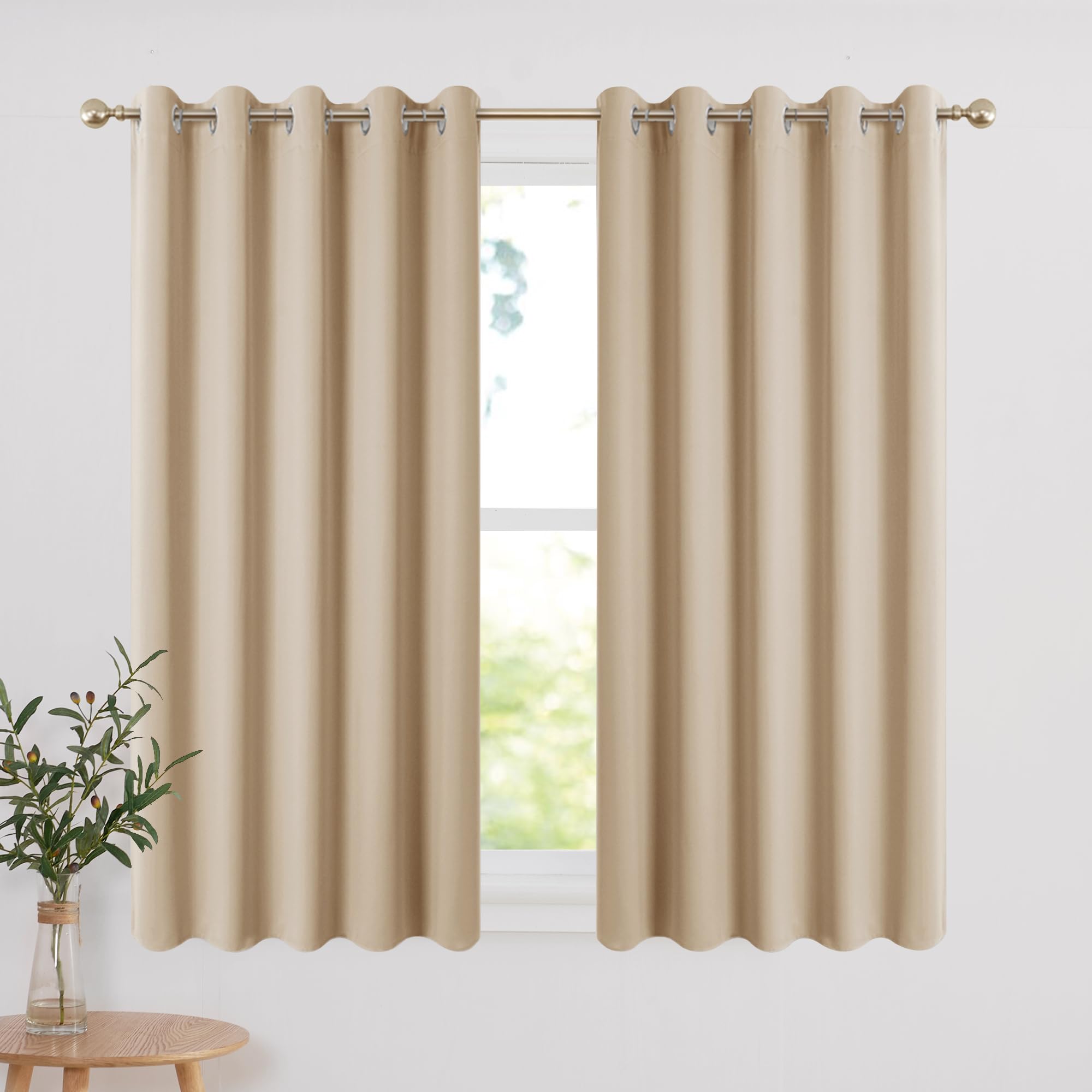 PONY DANCE Tende Cucina per Finestre Piccole Corte 2 Pezzi L 167 x A 137 cm Decorazione Tende Beige Oscuranti Cameretta Bambini Moderne Curtains con Anelli Termiche Isolanti