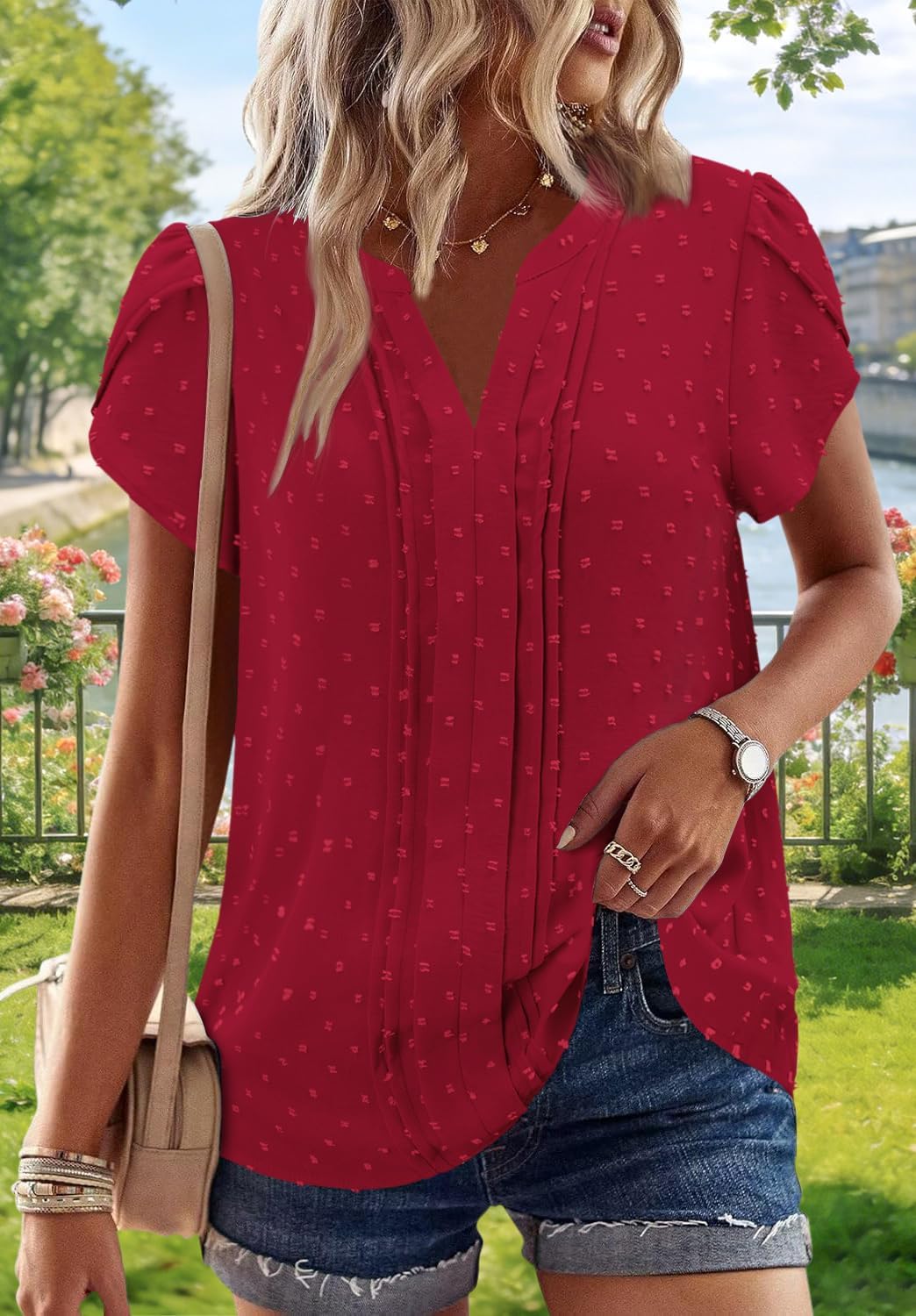 BETTE BOUTIK Women Short Sleeve Boho Tops Summer Dressy Casual Shirts Trendy Western Blouses - Image 3