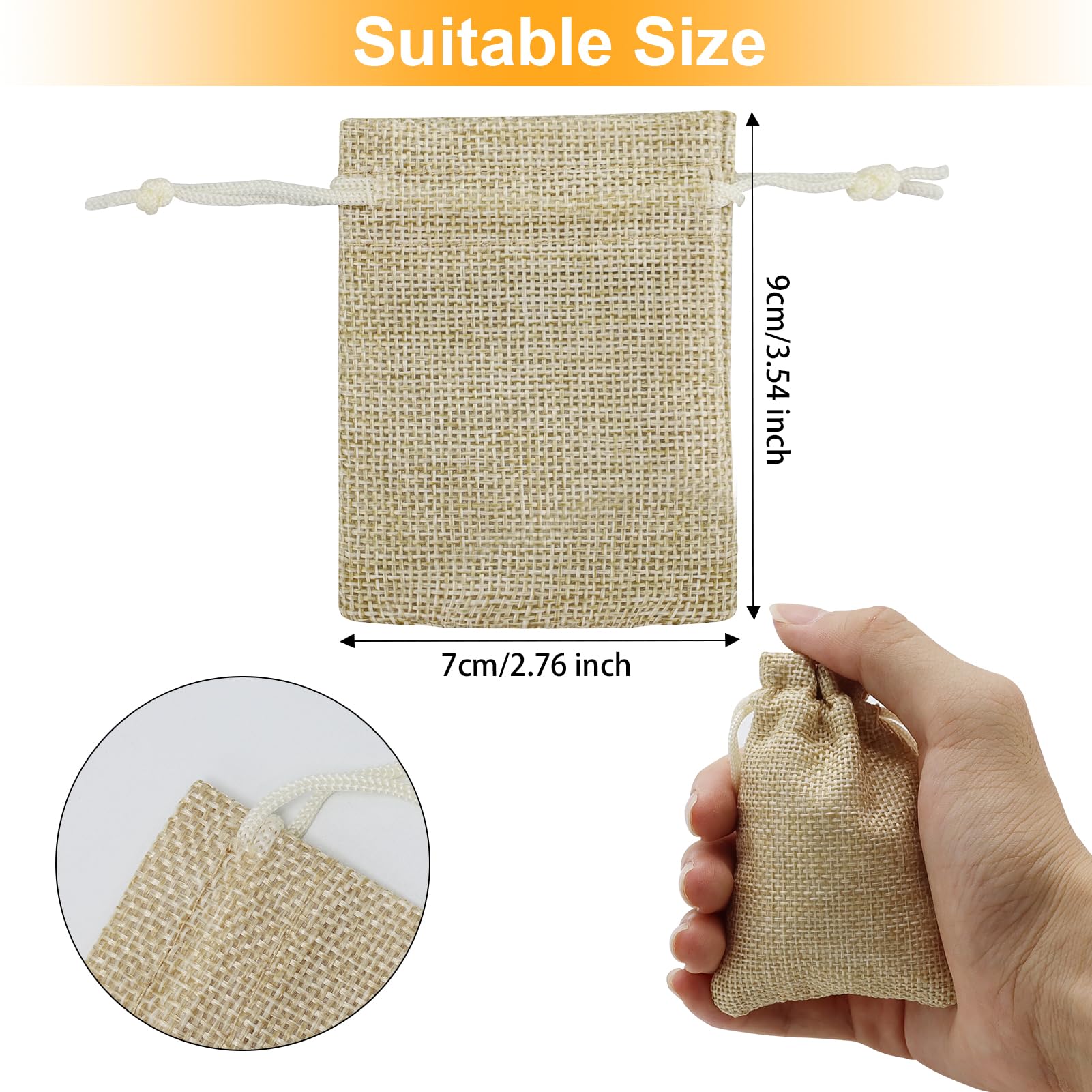 REBECASKYENS 100 sacchetti di iuta con coulisse, 9 x 7 cm, piccoli sacchetti regalo in lino, piccoli sacchetti di iuta naturali per gioielli fai da te