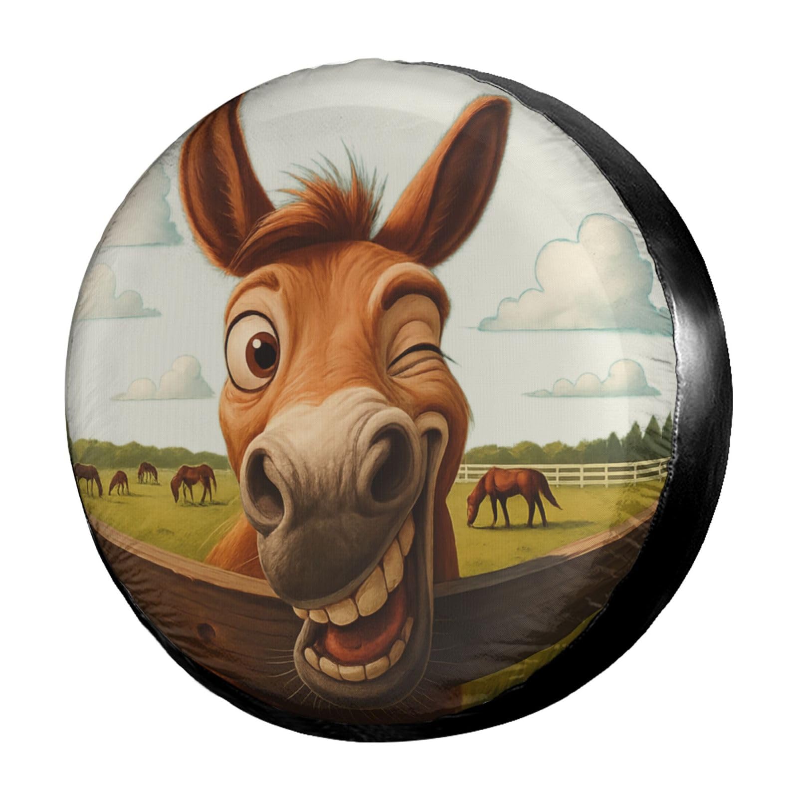 Dujiea Brown Donkey Head Spare Tire Cover, Universal Wheel Tire Cover Waterproof Dust-Proof Tire Protectors for Trailer Rv SUV Truck Camper and Many Vehicle 14 15 16 17 Inch
