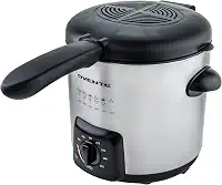 OVENTE Fritadeira elétrica, capacidade de 0,9L, 840W com temperatura ajustável, tampa de bloqueio, cesta de fritar removível e alças de toque frio, fritadeira de bancada de aço inoxidável, prata