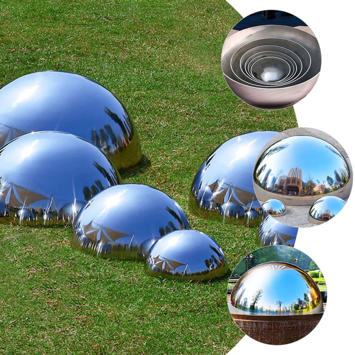 INOOMP Set 5 Sfere a Mezza Sfera in Acciaio Lucidato per Decorazioni Riflettenti da Giardino, Dimensioni Multiple per Uso Esterno Estivo