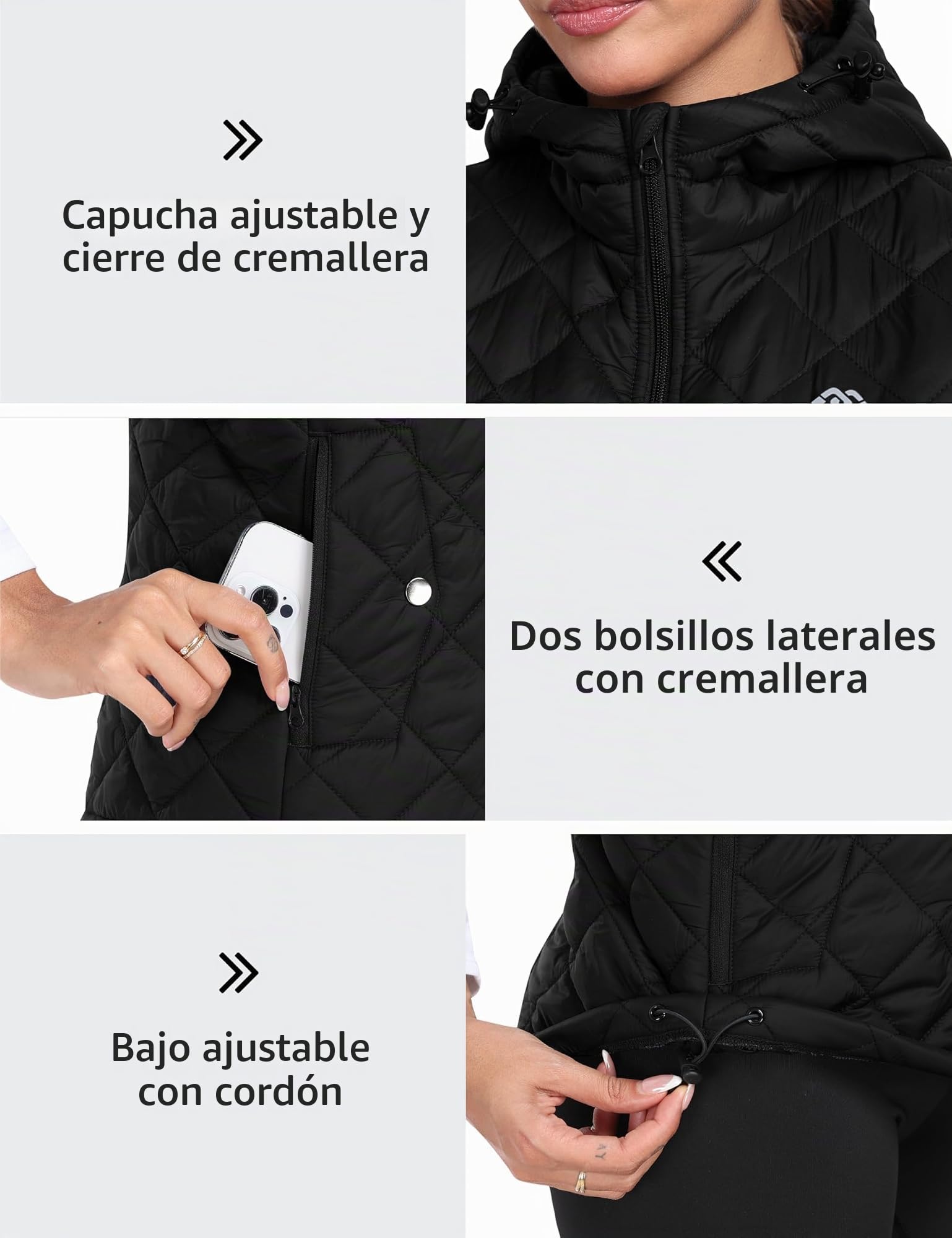 MoFiz Mujer Chaleco Ligero Chaleco Acolchado con Capucha Cálido Elegante Chaquetas Sin mangas invierno Chaleco Plumas con Bolsillos Cerniera