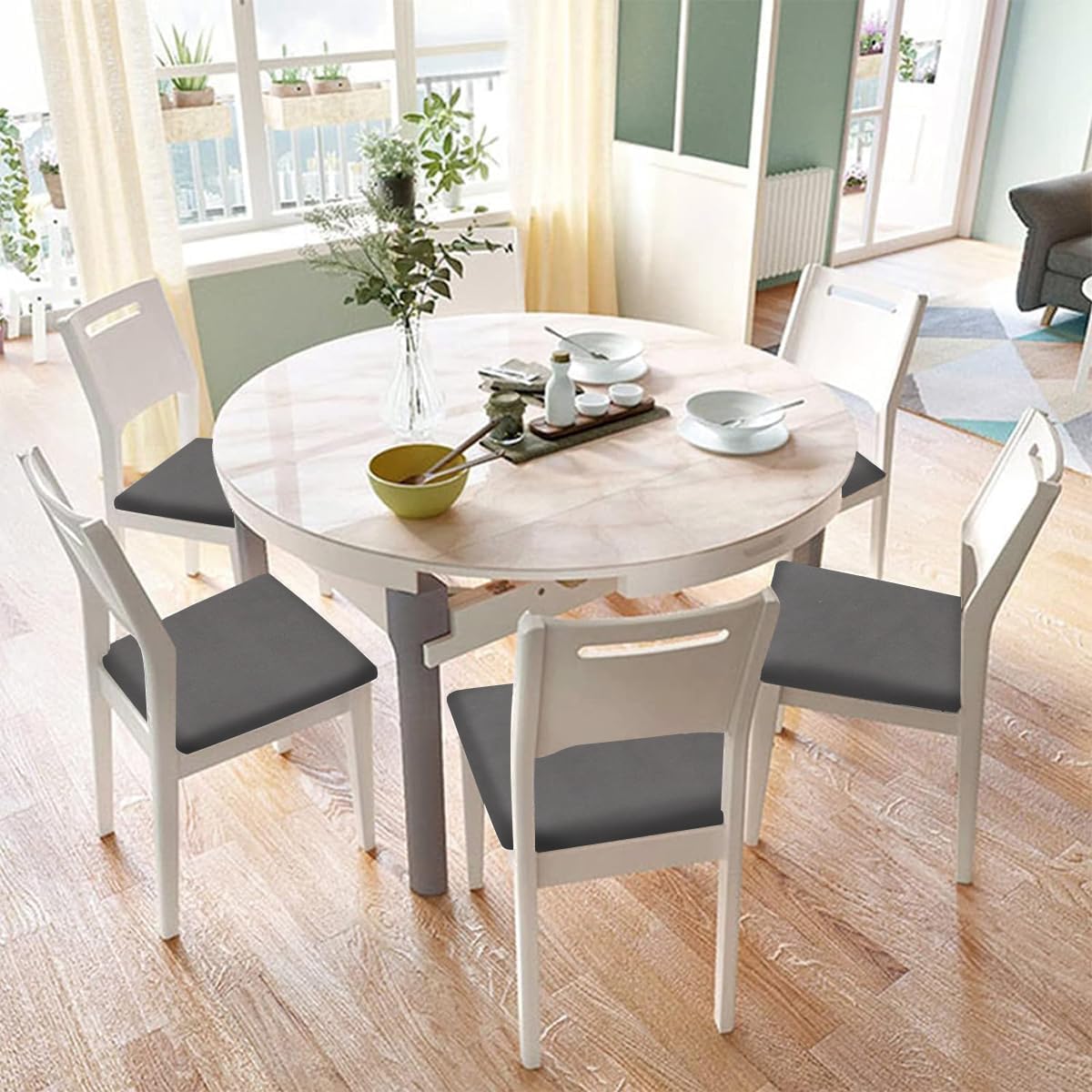 ZHILING Stretch grey Chair Seat Covers for Dining Room Set of 4 - Image 2