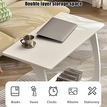 YVYKFZD C Shaped Side Table, 360° Swivel Couch End Table, Small Wooden Sofa Table, Mobile Nightstand with Wheels, for Living Room, Bedroom(Wood color,80cm/31.4)