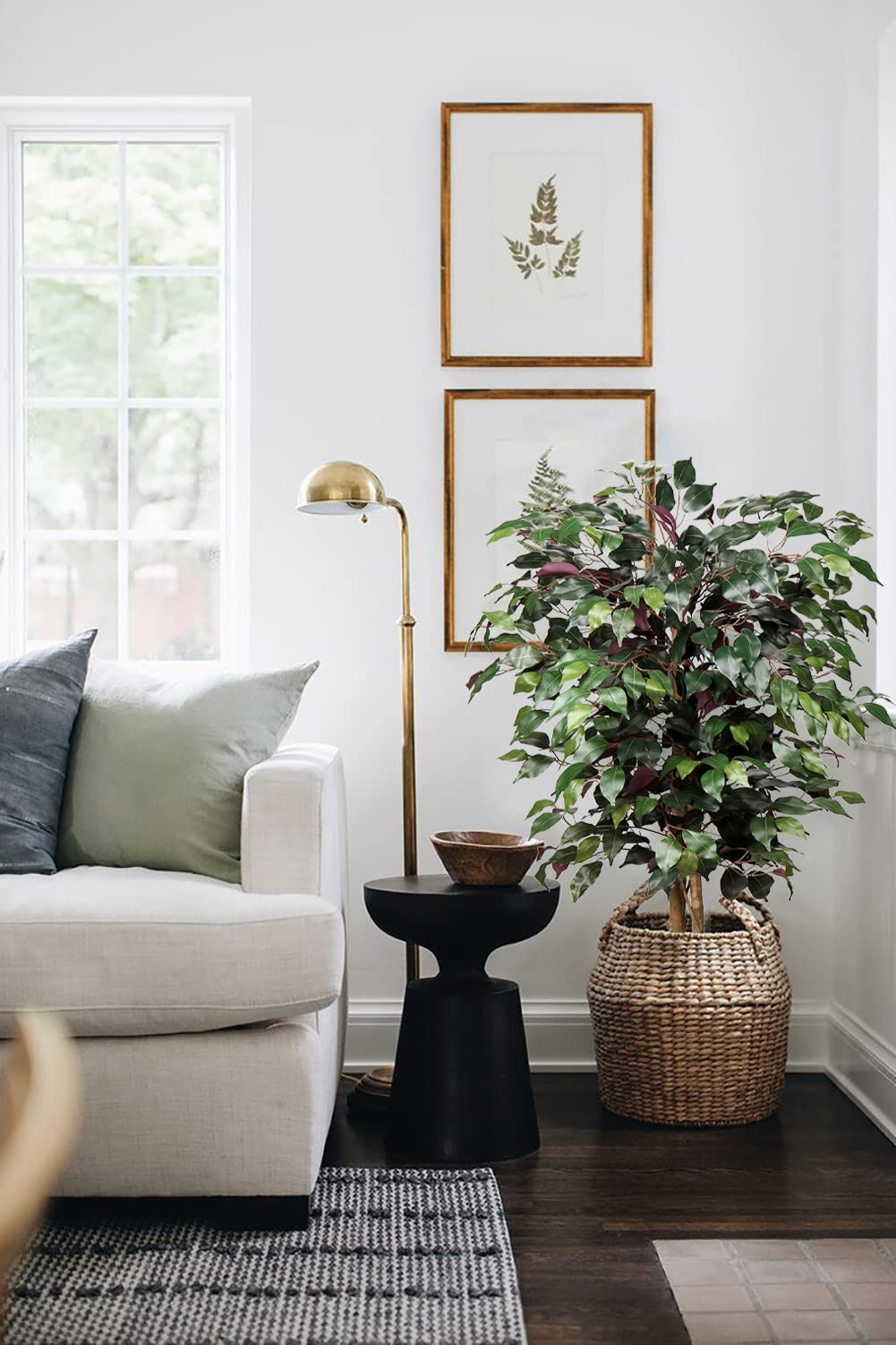 Kunstbaum Ficus Benjamini Künstliche Pflanze Baum Kunstpflanze Groß mit Echtholzstamm Ideal für die Innendekoration Grün Rot