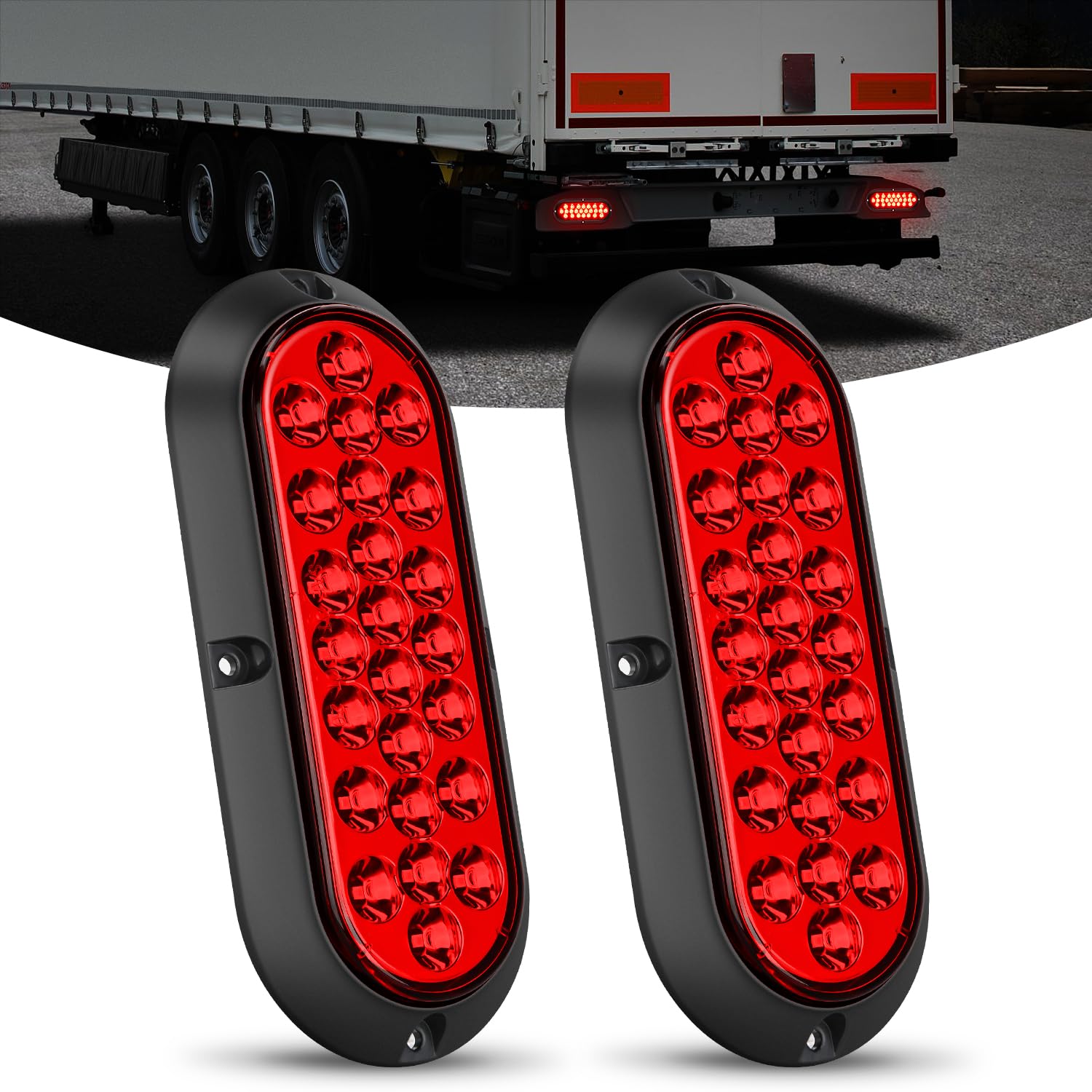 Nilight 6Inch Oval Tail Light 2PCS Red 24LED Running Stop Brake Turn Surface Mount Marker Light Sealed IP67 Waterproof Taillight for 12V RV Camper Caravan Truck Trailer Bus