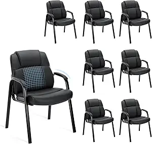 OLIXIS Set of 8 Waiting Room Reception Chairs - Leather Office Guest Chairs with Padded Arms