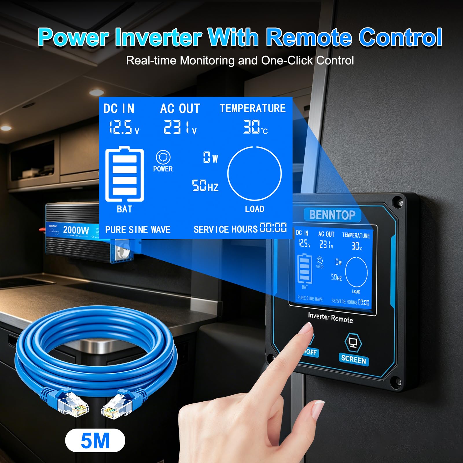 Inversor 12V a 230V Onda Pura 2000W Transformador de Voltaje
