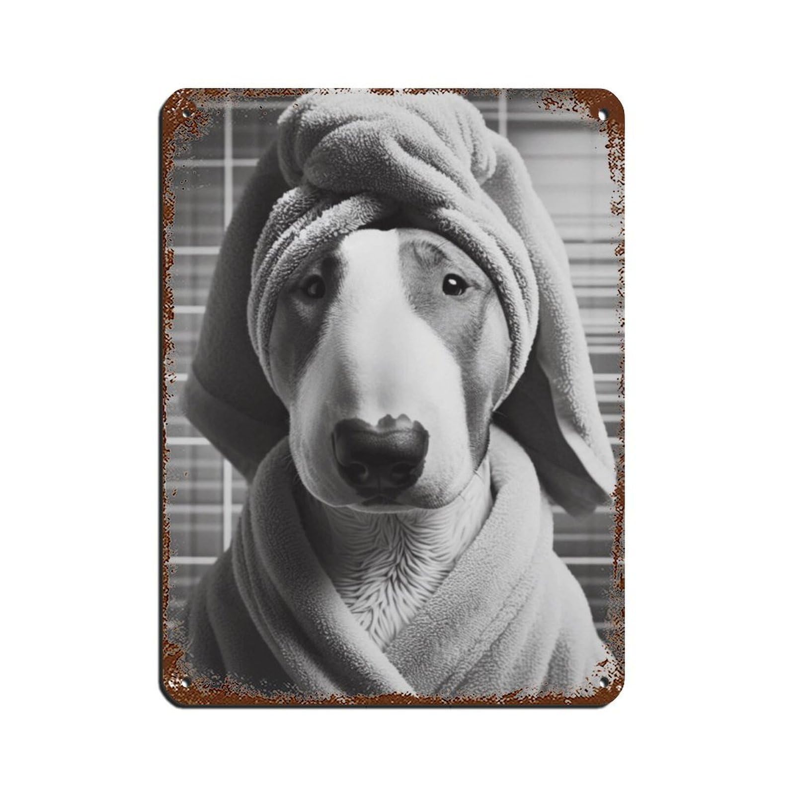 Bull Terrier Dog Bathroom Art, Minimalist Dog Lover's Gift Retro Poster Metal Tin Sign Chic Art Retro Iron Painting Bar People Cave Cafe Family Garage Poster Wall Decoration 12x16inch(30x40cm)