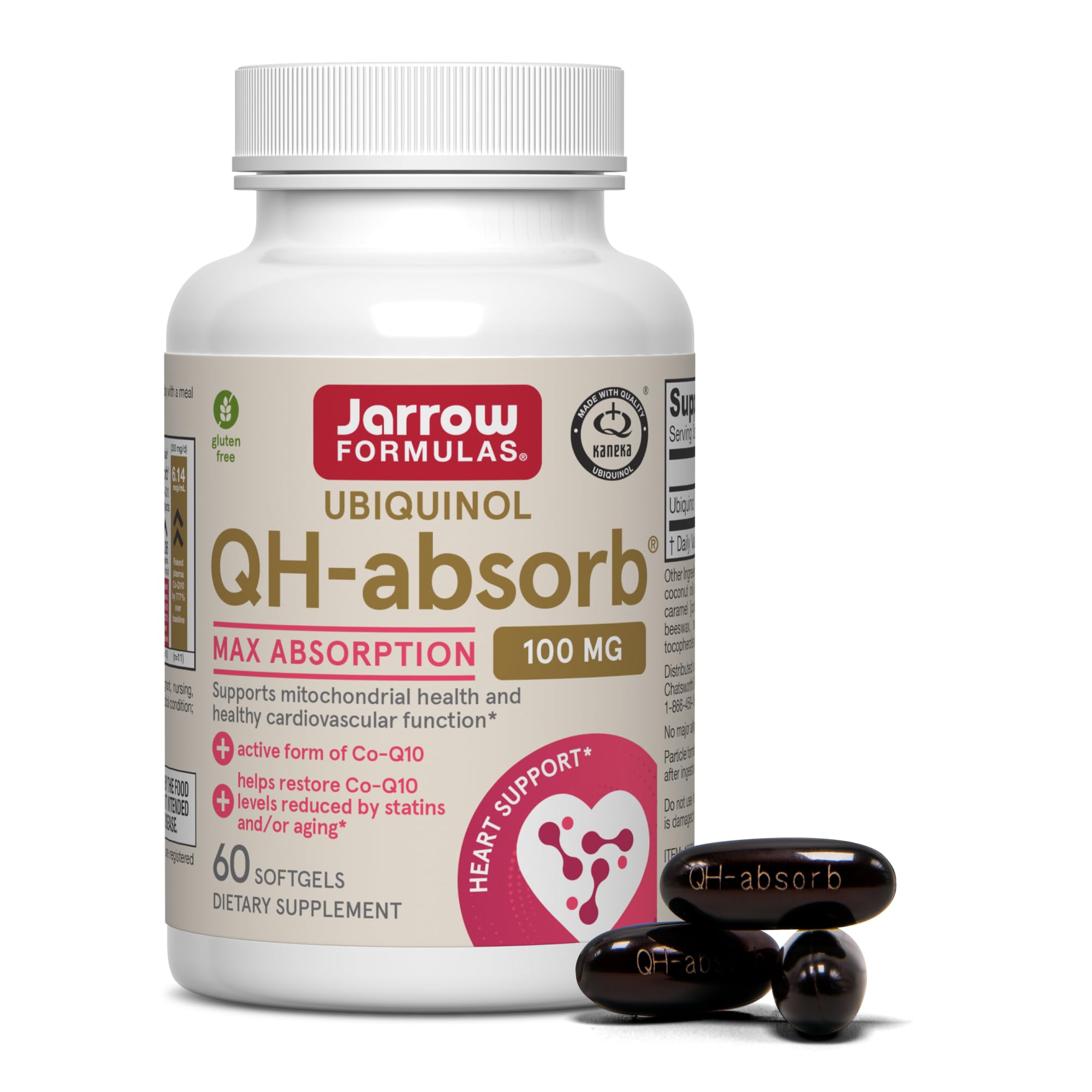 Jarrow QH-Absorb Ubiquinol 100mg CoQ10, Heart Health, 60 Softgels 60 Count (Pack of 1)
