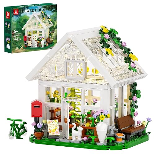Girls Flower House Building Sets Compatible with Lego Friends Sets for Girls 8-12, Greenhouse Building Toys with LED Lights, Garden House Model, Christmas Holiday for Friends Kids Adults (484pcs)