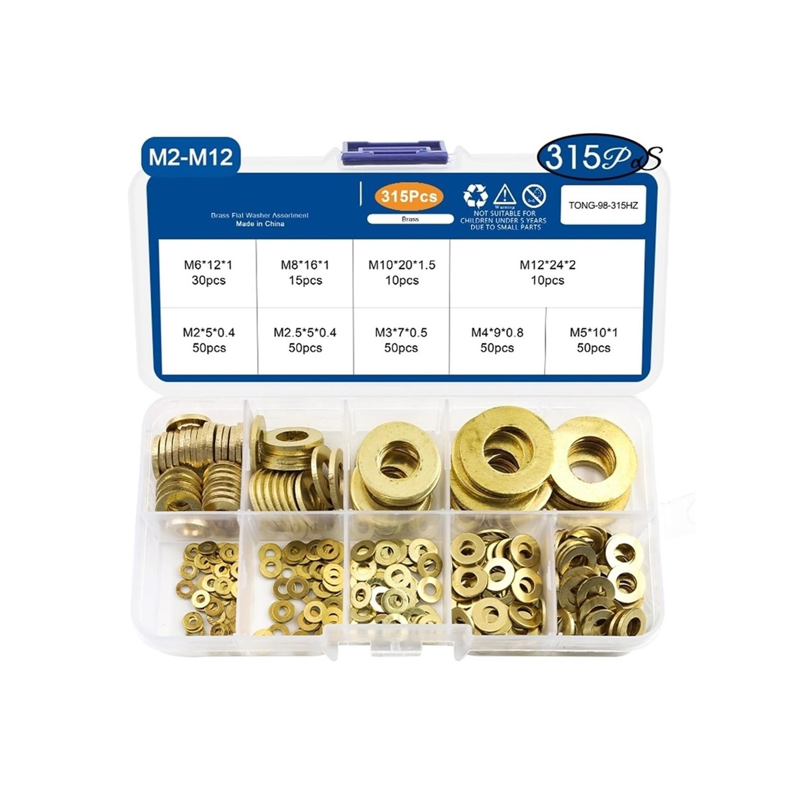 Kupferscheiben Kupferscheiben, 280/315 Stück, M2-M12, metrische Messing-Unterlegscheibe, flache Dichtung, Befestigungselement, Kupferscheiben(M2-M12 315pcs)