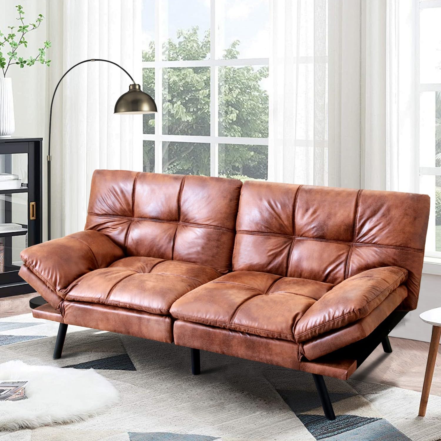 MUUEGM Memory Foam Futon Sofa Bed, Convertible Couch, Modern Loveseat Sleeper for Small Space, Apartment, Living Room - Adjustable Backrests and