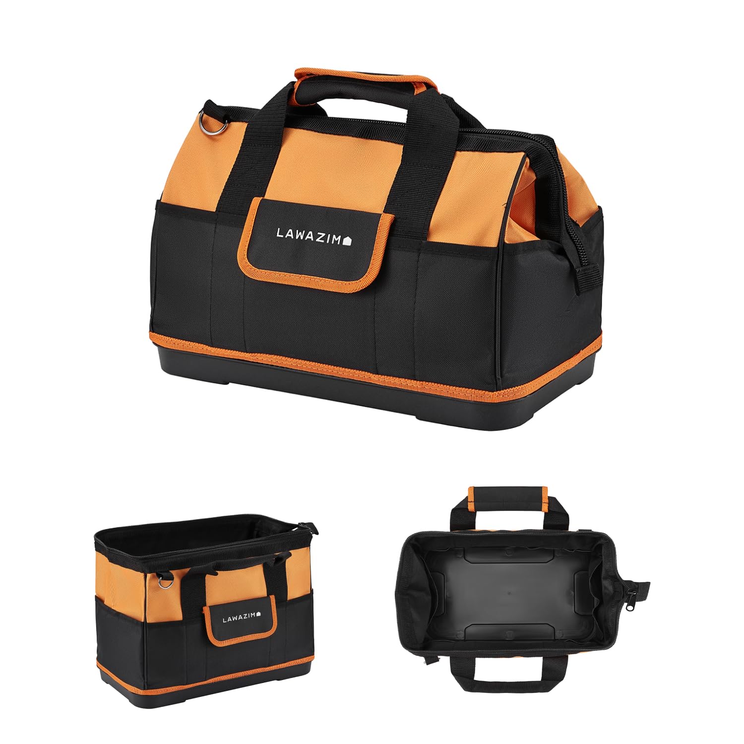 Lawazim Tool Bag with Hard Plastic Bottom with Waterproof Soft Bottom-Weatherproof Protective Dual Carrying Handles with Zipper Closure and Large Storage Space for Travel Plumbing Electrician Workshop