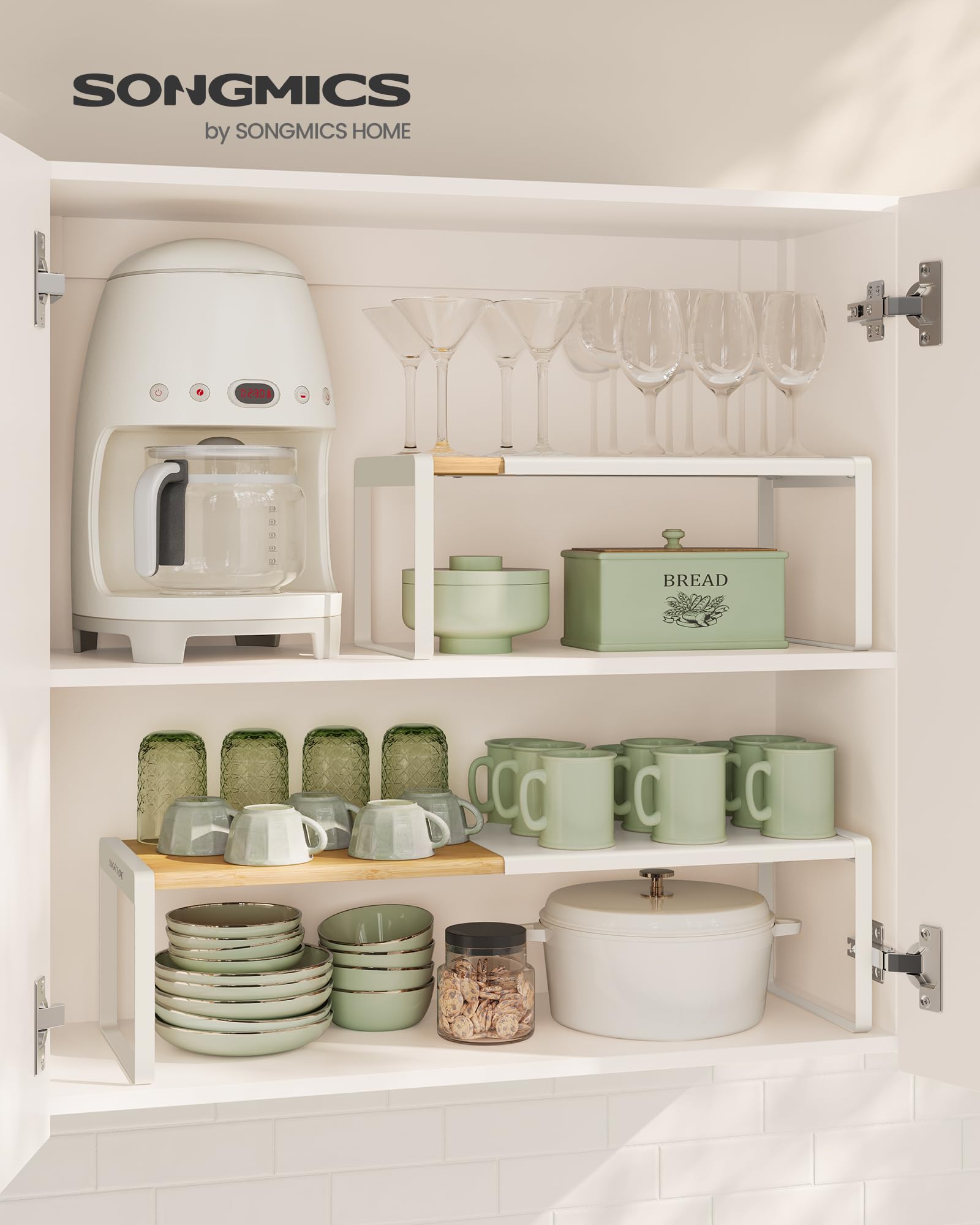 SONGMICS HOME Spice Rack, Extendable Kitchen Organiser Shelf, Cupboard Organiser, Countertop, Small, Stackable - Image 2