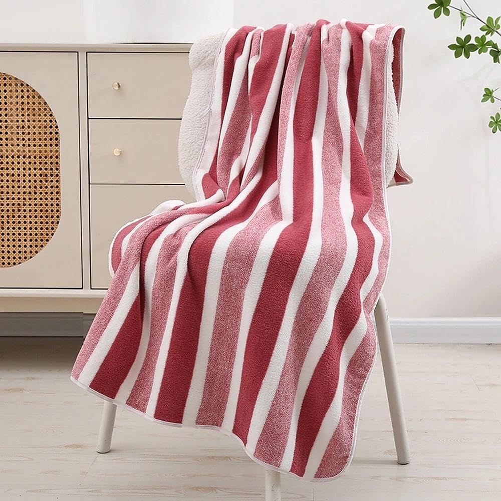 Coral Fleece Striped Bath Towel 27 55Inches Soft and Absorbent for Bath Beach and Pool Pink