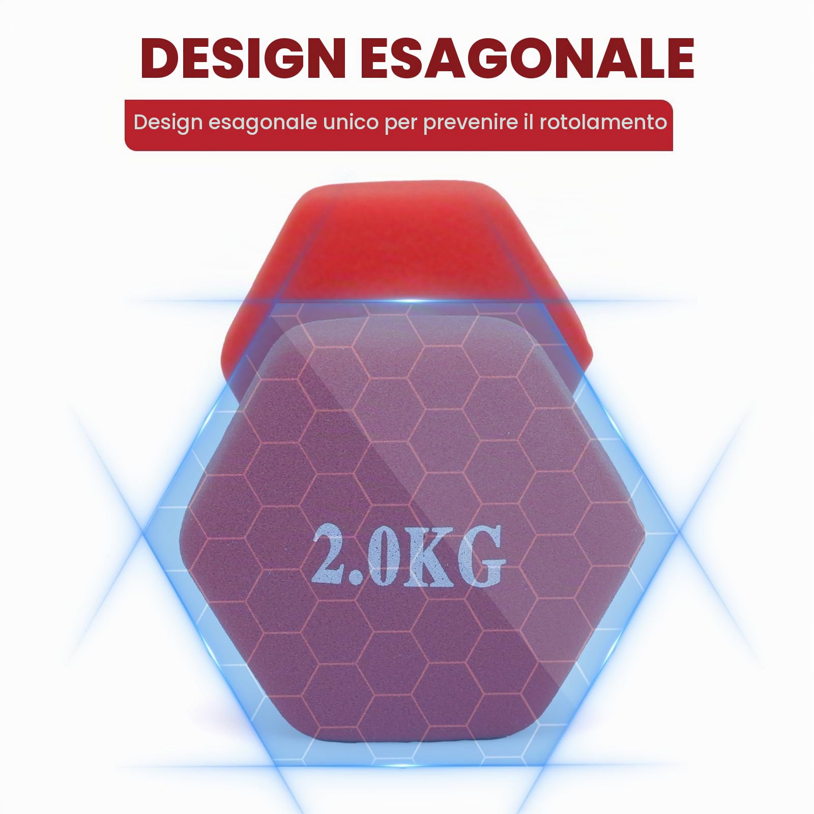 Coppia di Manubri Esagonali da Palestra, da 1 a 5 kg | Manubri rivestiti antiscivolo per fitness, tonificazione, aerobica e allenamento a casa, disponibili da 1 a 5 kg