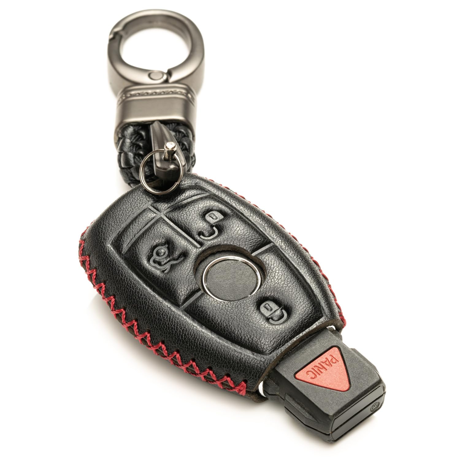 Vitodeco Leather Keyless Entry Remote Control Smart Key Case Cover Compatible with Mercedes Benz (Black/Red)