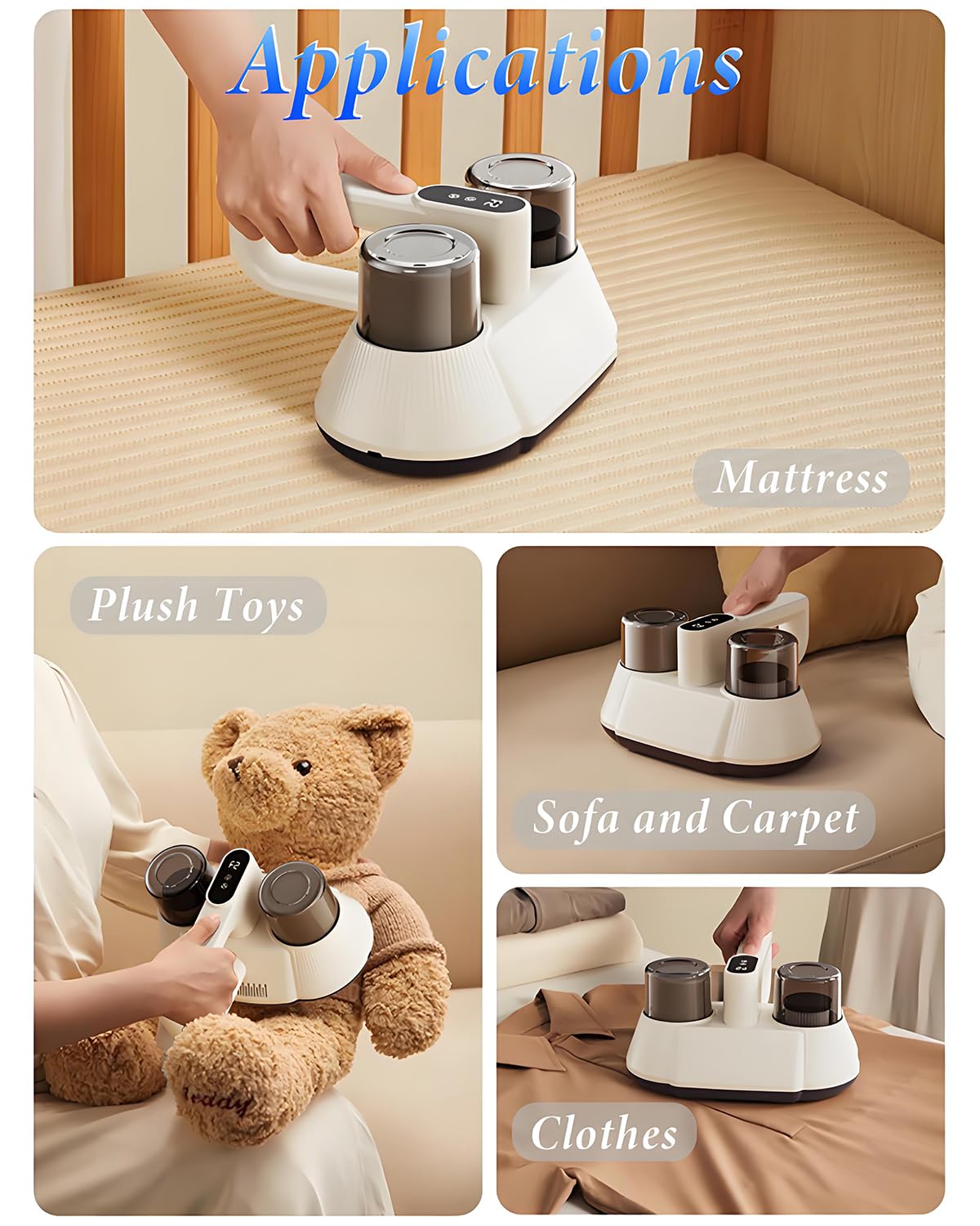 Aspirador de ácaros para colchones, 100 W, portátil, inalámbrico, con doble aspiradora y UV-C y ultrasonido para la limpieza de ropa de cama y sofá