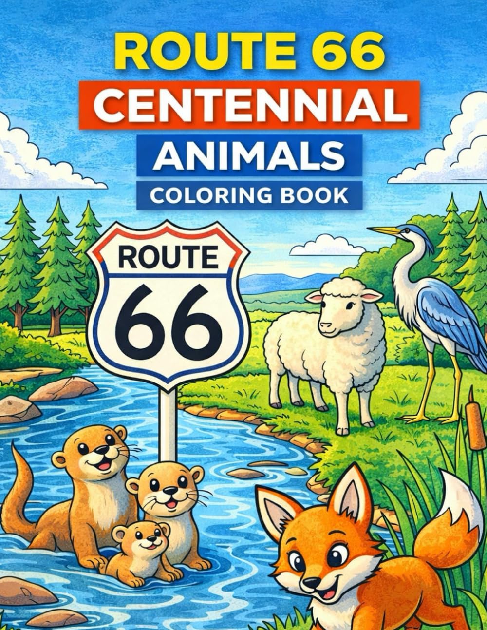 Route 66 Centennial Animals Coloring Book: 50 Cute & Classic Animals Along Historic Route 66 — Wildlife, Farm Animals & Americana Scenes to Color