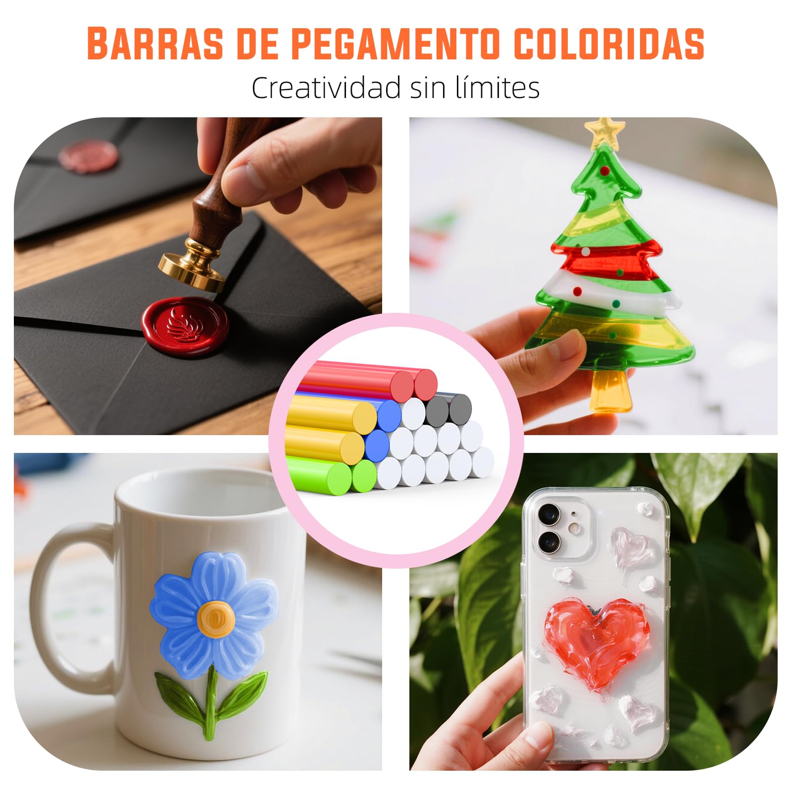Katerk Pistola Silicona Caliente Inalambrica 2500mAh, Calentamiento 30S, Diseño Antigoteo, Incluye 20 Barras de 7mm (Claras y Color), Apagado Inteligente, Pistola Cola Quentepara DIY y Manualidades