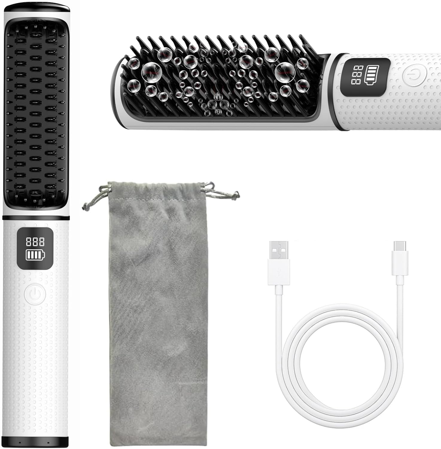 OBEST Drahtlose Glättbürste,Mini Glätteisen Haarglätter Bürste,Tragbarer Flauschiger Kamm für Frauen,2 in 1 Glatte Haarbürste,Mit 4 Einstellbaren Temperaturen,140° C-200° C