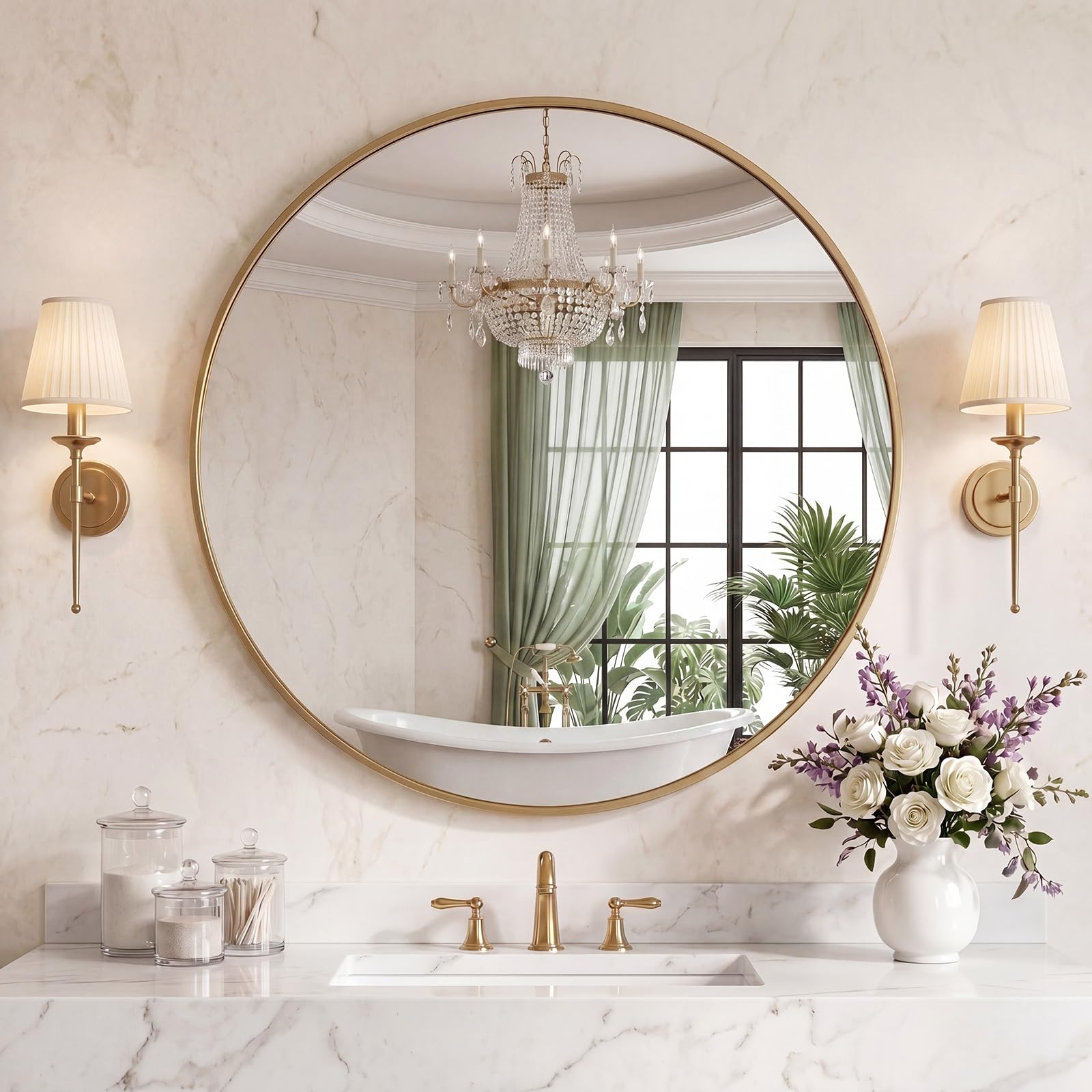 Round Matte Metal Framed Wall Mirror 36"