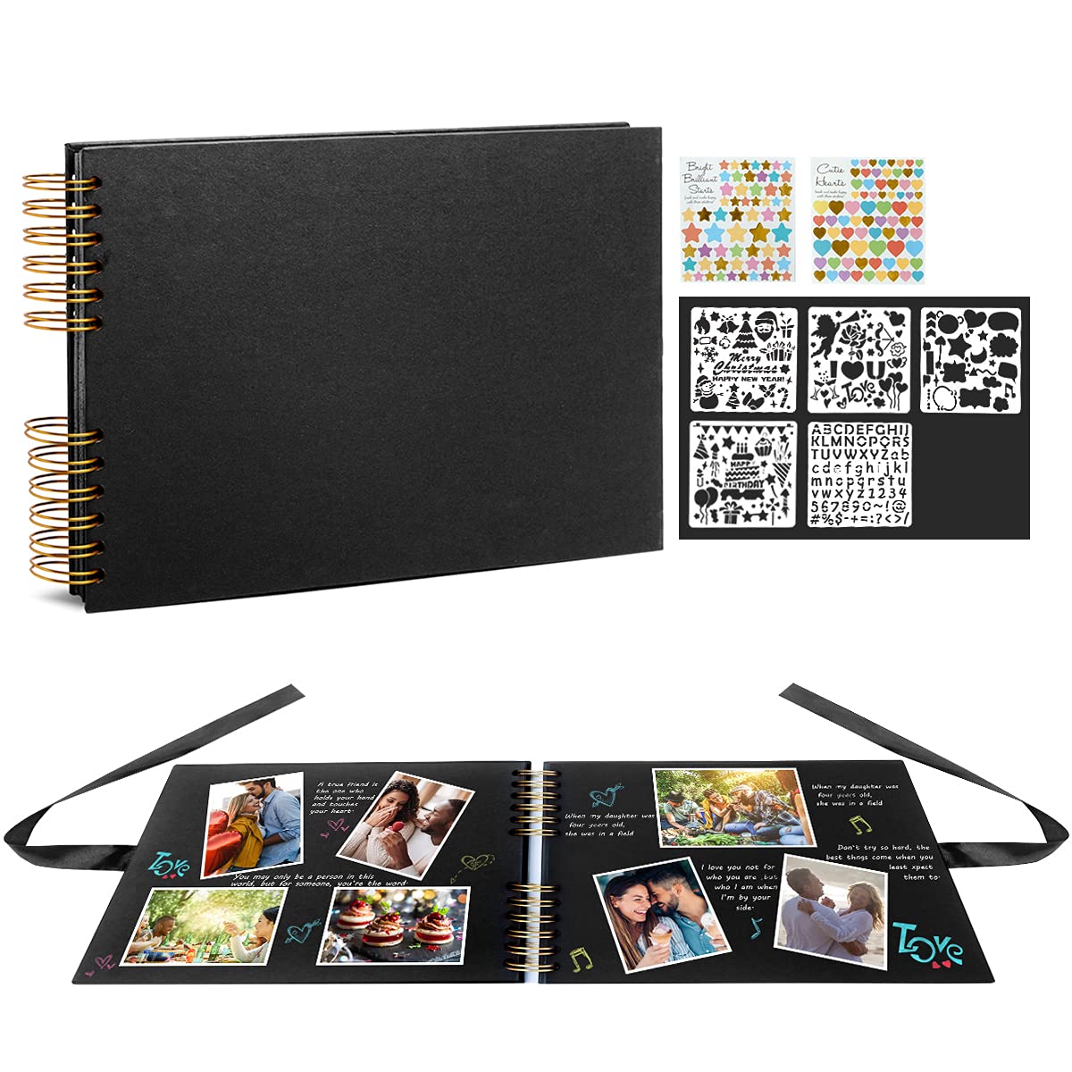 Scrapbook Photo Album 80 Pages, DIY Black Page Scrap Book