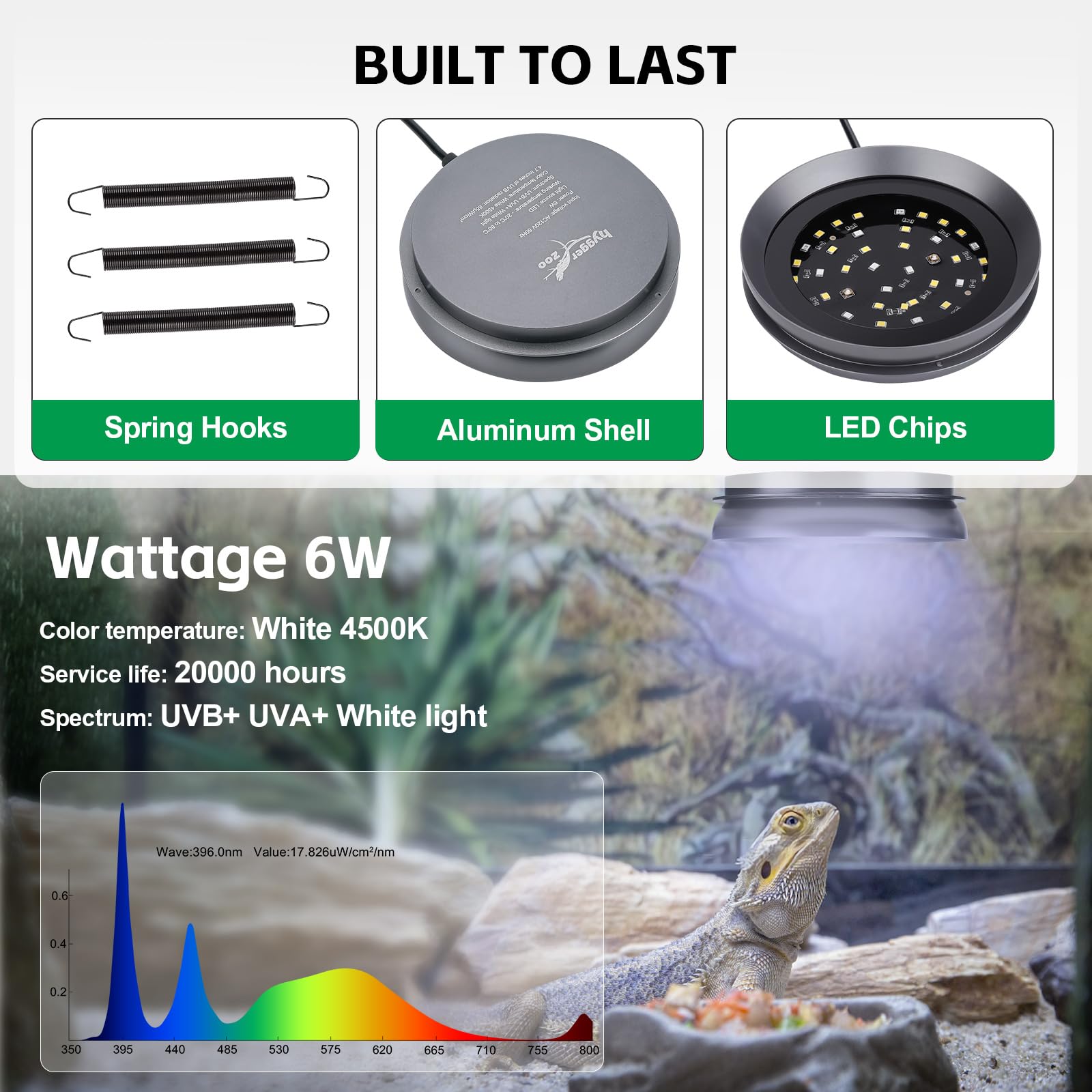 Luz de reptil UVB con atenuación de 8 W, color gris