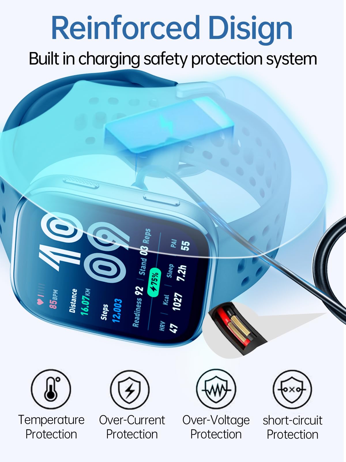 Charging Cable for Amazfit Bip 6 Smart Watch,WUNIAK Magnetic Charging Base&USB Flexible Cable Set for Amazfit Bip 6 Smartwatch,1 Set