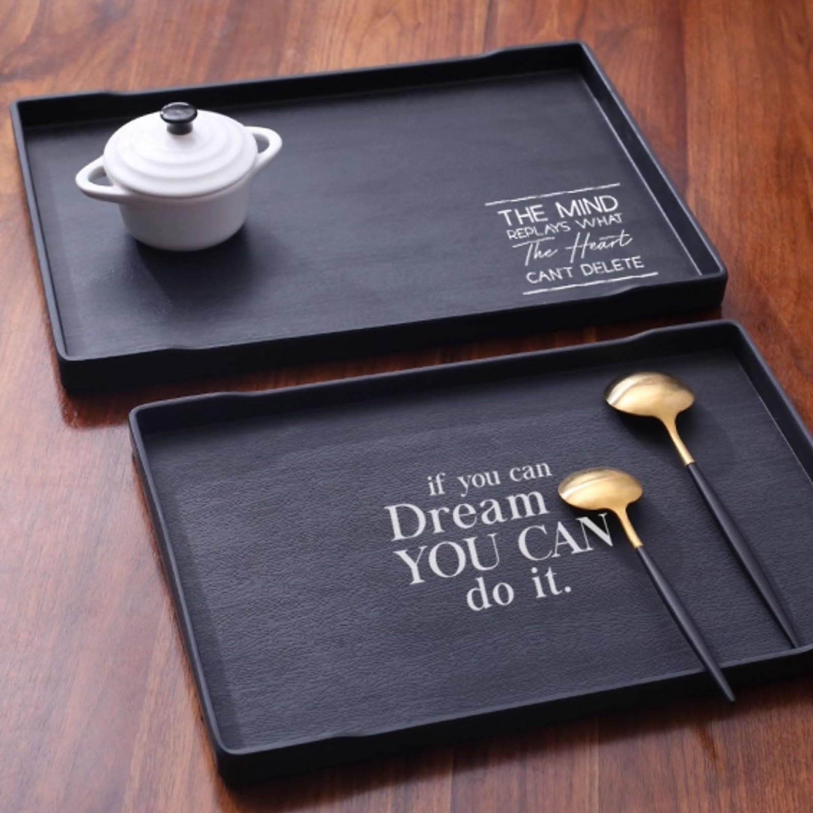Juego de 3 Bandejas Decorativas, Bandejas Plastico, Ideales para Postres, Macetas, Fabricadas en Plástico Resistente y Duradero(Black,27x38x2.3CM/11x15x0.9IN)