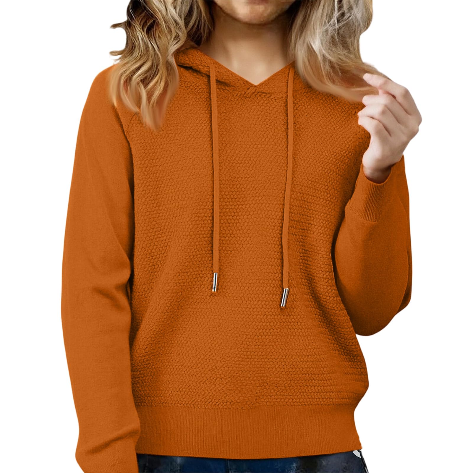 Sweater Hoodies for Women Fall Knit V Neck Tops Oversized Fashion Pullover Relaxed Fit Casual Long Sleeve Spring