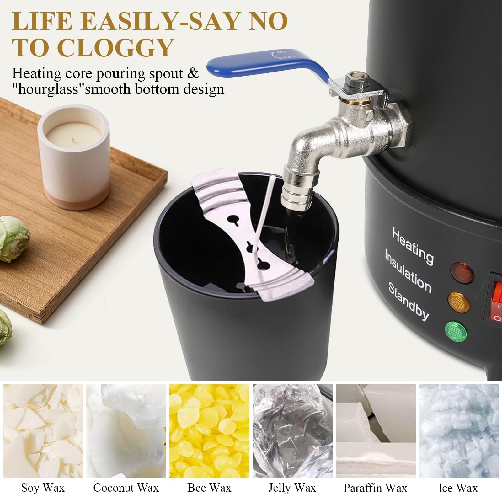 Kit de fusión de cera de vela de 1100 W, 5-20 L, máquina de fusión de cera con control de temperatura de 50 a 100 °C, olla antiadherente, cuchara de acero inoxidable, 100 mechas y tazas de cera para