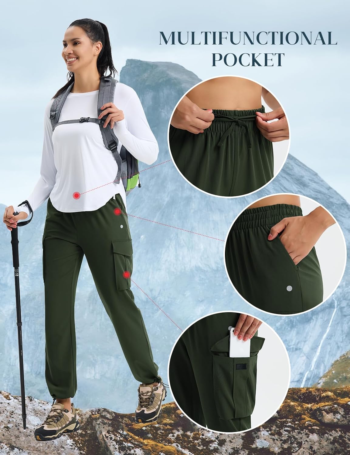 Women's Hiking Pants Lightweight Cargo Quick Dry Water Resistant UPF50+ Travel Outdoor Work Pants Safari Pockets - Image 5