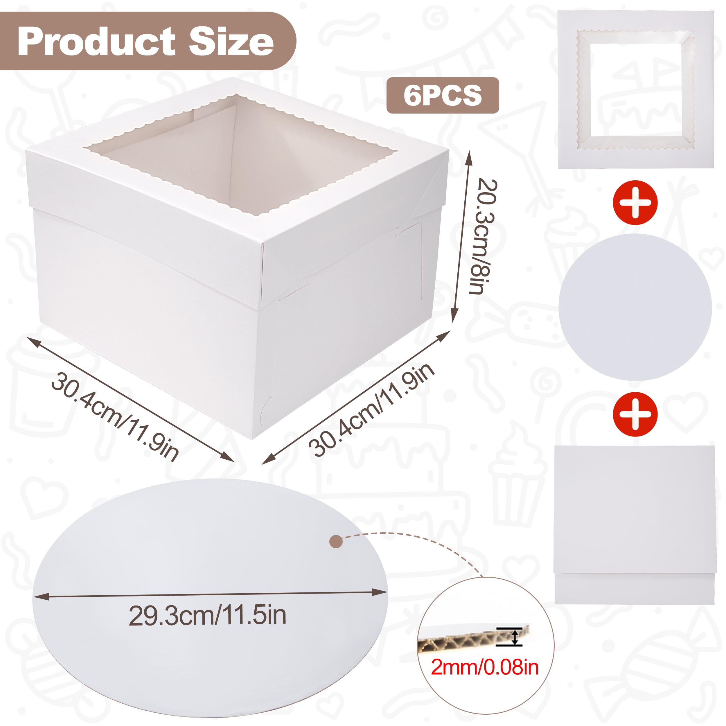 Tunejoy Set di 6 Scatola Torta con Finestra 30,4 x 30,4 x 20,3 cm Scatole per Torte Bianche con Vassoi Catole per Trasporto di Torte Applicabile a L'imballaggio