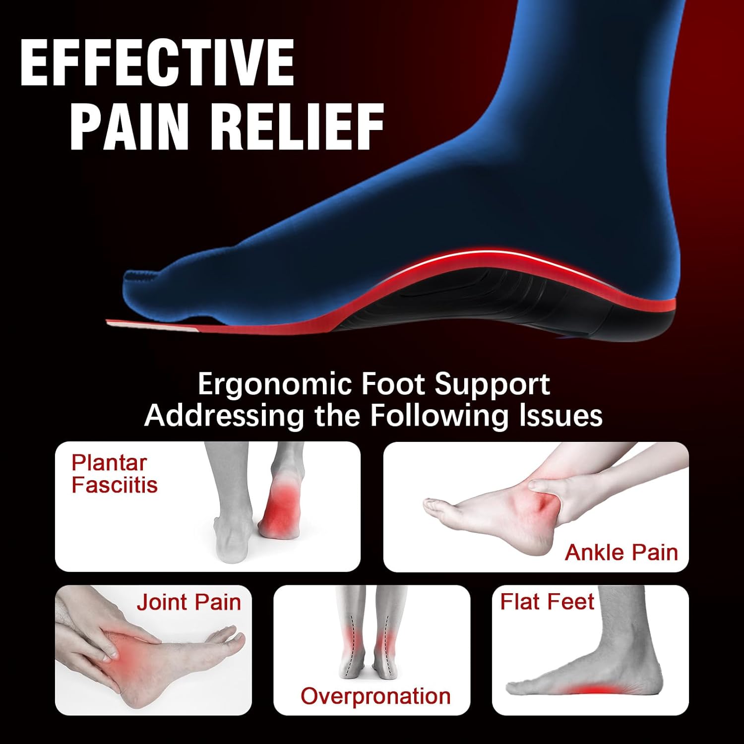 Plantar Fasciitis High Arch Support Insoles for Men & Women - for Flat Feet & Achilles Tendonitis, 240 lb Heavy Duty Work Boot Insoles with Shock Absorption & Arch Pain Relief - L