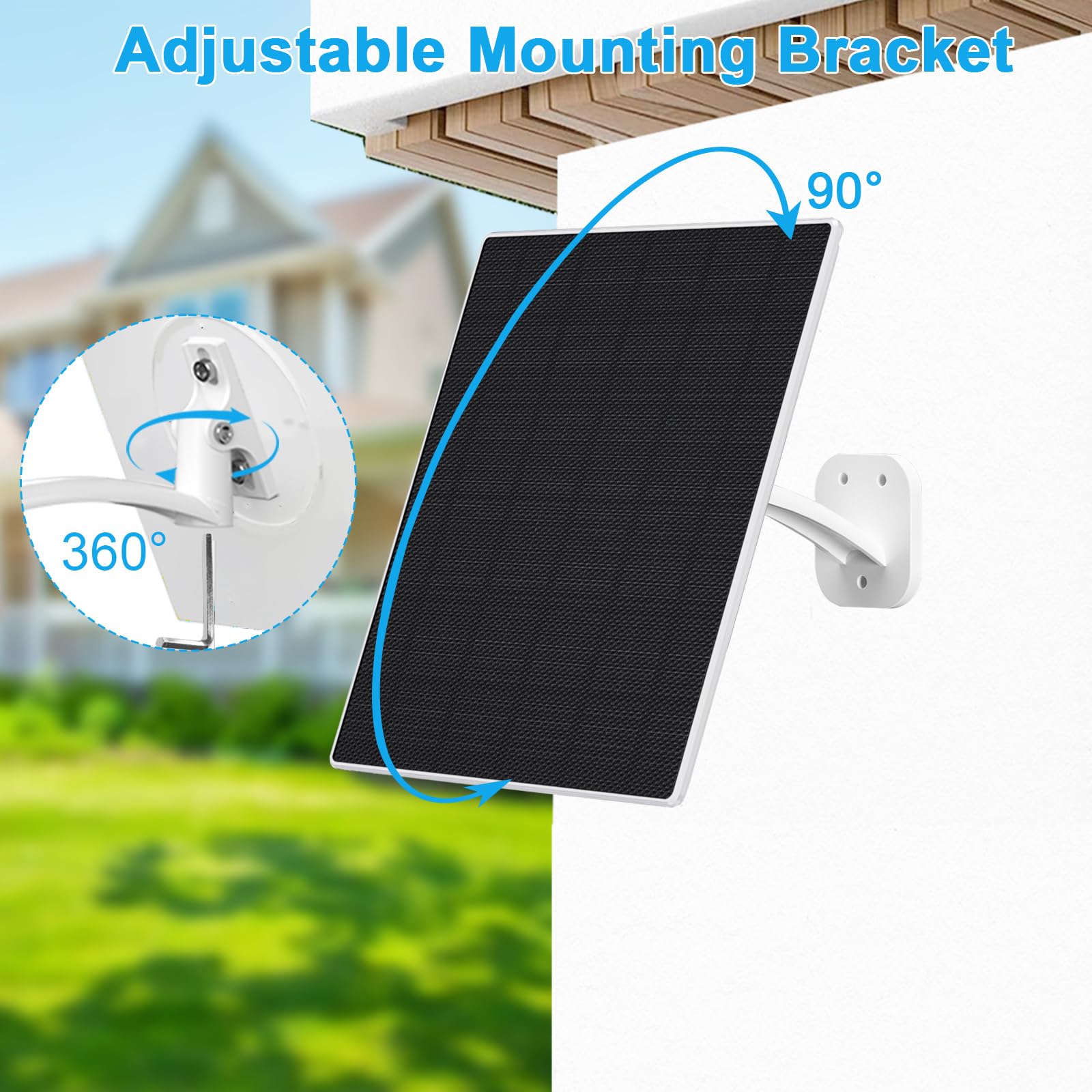 FUTUREZEN Pannello solare per telecamera di sicurezza, caricatore solare da 10 W con DC 5,5 x 2,1 mm, porta USB-C e micro USB, impermeabile IP66, supporto regolabile a 360°, cavo da 2 m (confezione da