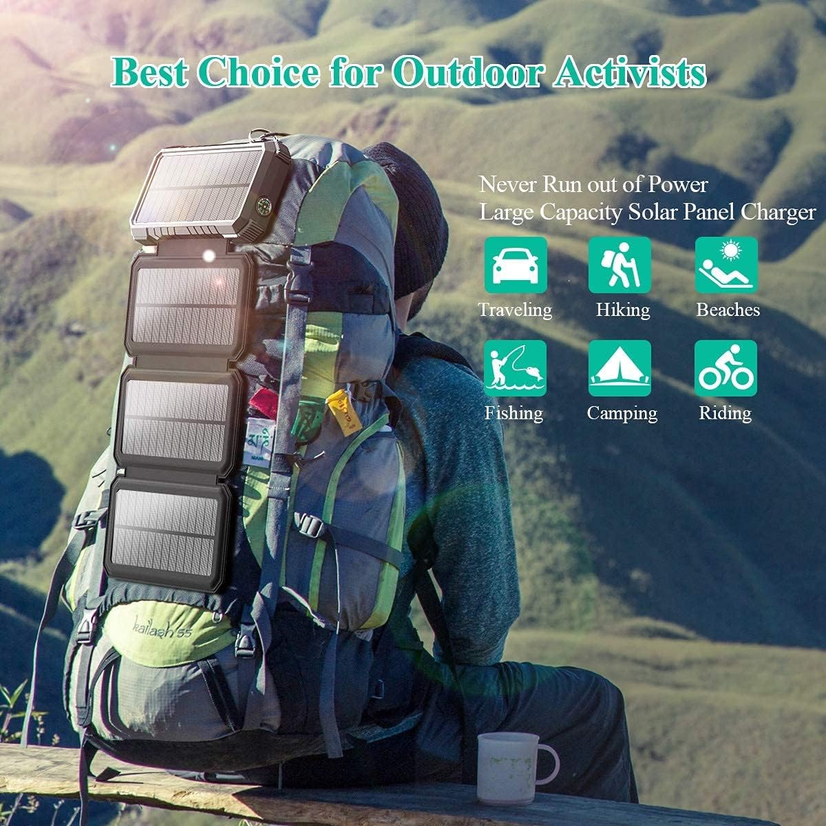 two packs of 20000mah pd 18w fast solar charger with foldable panels high capacity solar power bank external backup battery charger portable w12pro