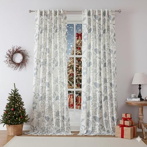 Miniatura 9 de Kayne Studio - Cortinas de lino semitraslúcidas con textura, estampado botánico jacobeo, para sala, filtran la luz, con dobladillo y pestañas