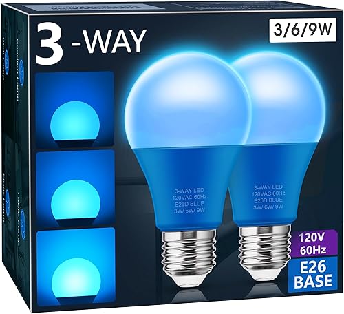 Briignite Bombillas azules de 3 vías, bombillas LED de 3 vías equivalentes a 30 70 100 W, bombillas azules de 3 vías, bombillas A19 de tres vías,